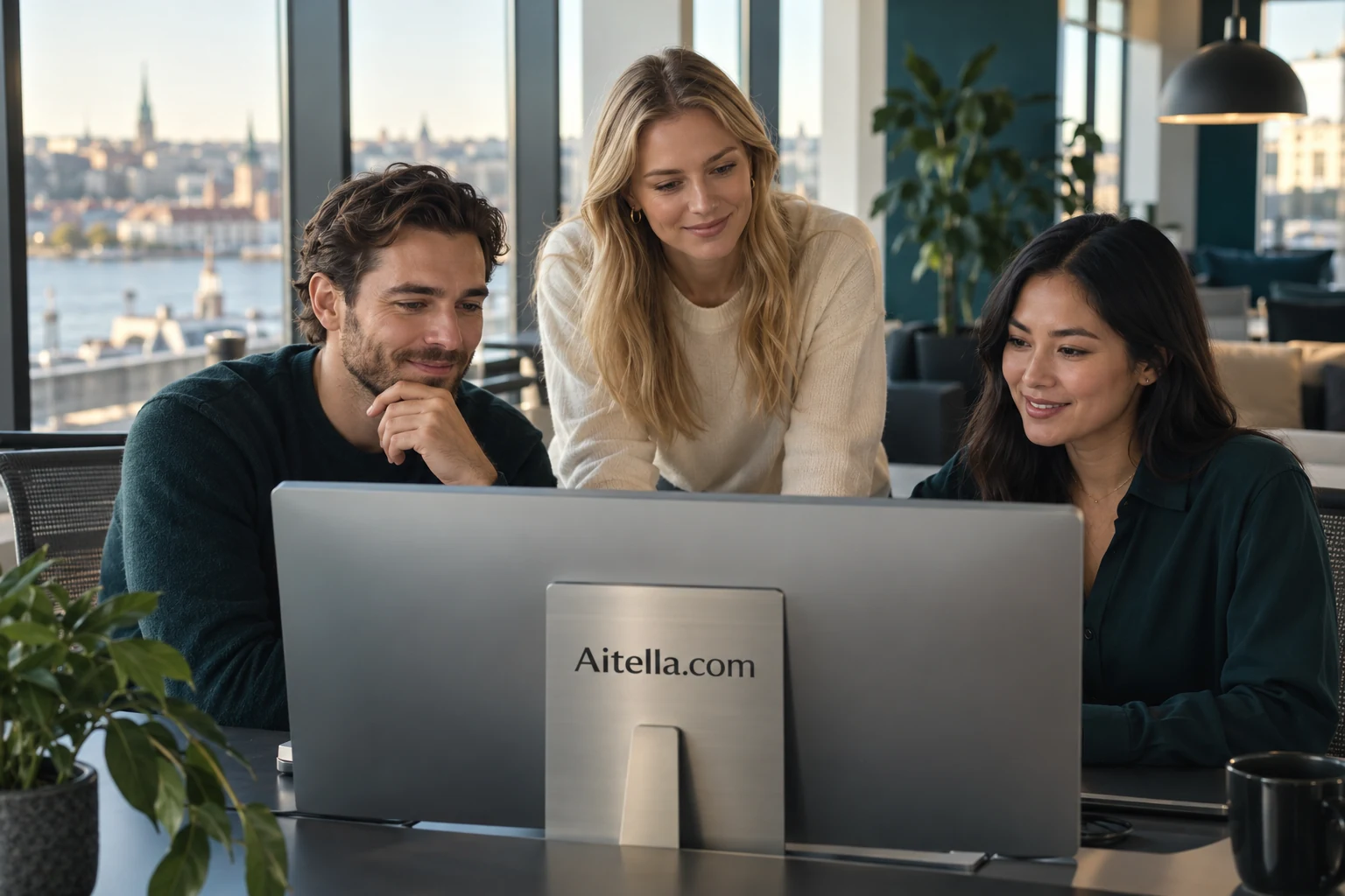 A team considering a practical software workflow under Aitella.com signage